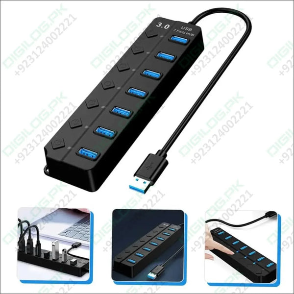 7-Port Expander Usb 3.0 Hub With Independent Switch Plug