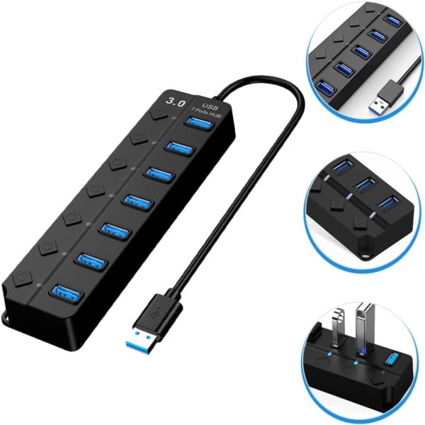 7-Port Expander Usb 3.0 Hub With Independent Switch Plug