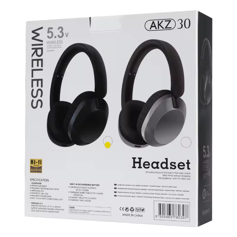 AKZ-30 Over-Ear Bluetooth compatible 5.3 Headphones BT / TF / FM Modes HiFi Sound Wireless
